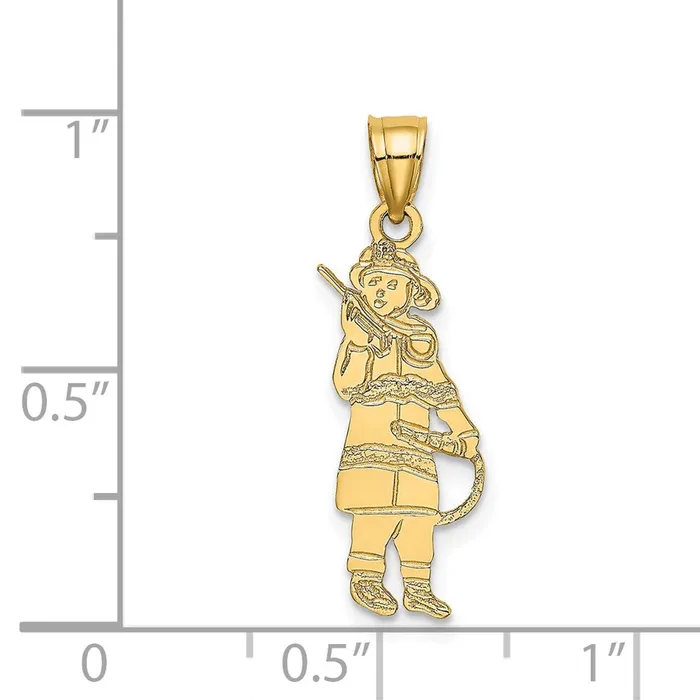 Qgold Charm Necklaces 14k Yellow Gold 77 mm Fireman wHose Charm 09 grams Qgold Charm Necklaces 14k Yellow Gold 77 mm Fireman wHose Charm 09 grams