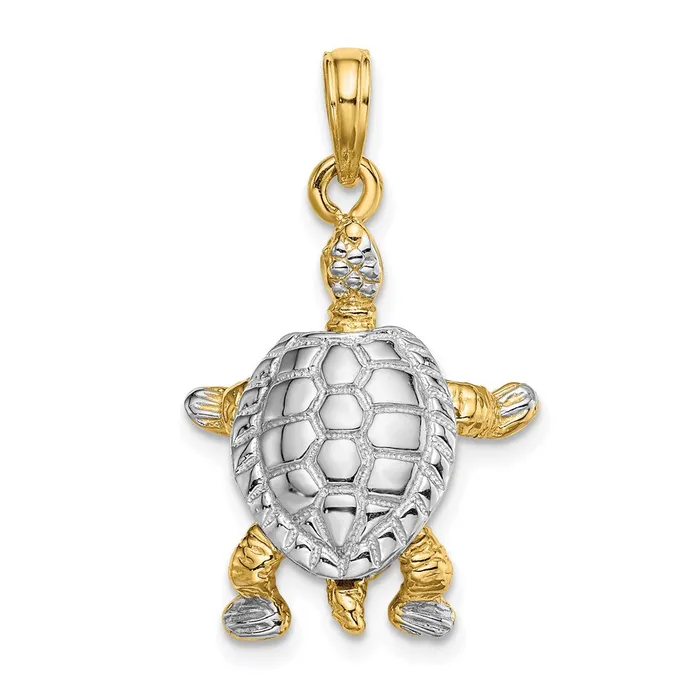 Qgold Charm Necklaces 14k Yellow Rhodium 18 mm 3D Land Turtle W Moveable Head Charm 234 grams Qgold Charm Necklaces 14k Yellow Rhodium 18 mm 3D Land Turtle W Moveable Head Charm 234 grams