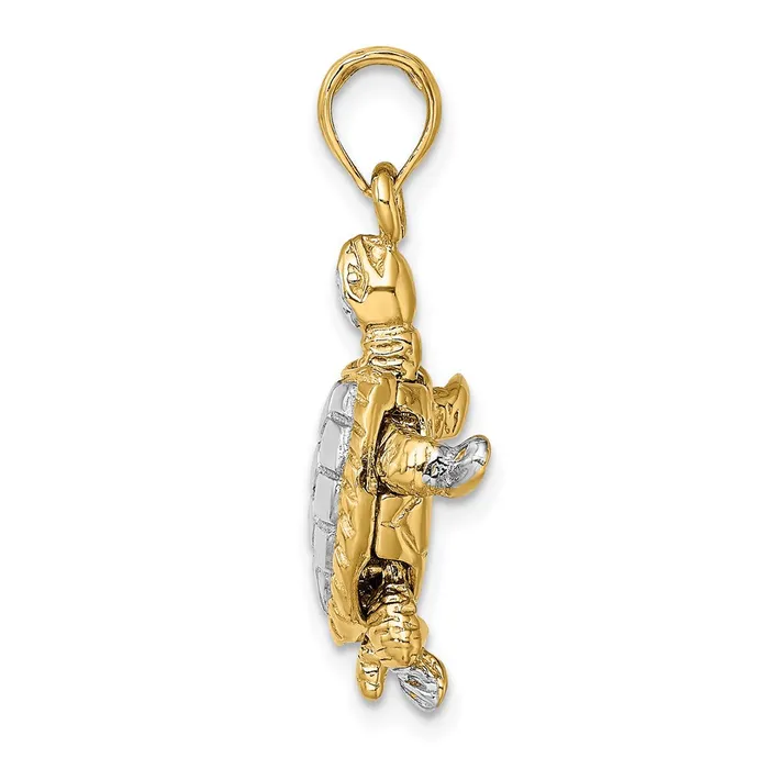 Qgold Charm Necklaces 14k Yellow Rhodium 18 mm 3D Land Turtle W Moveable Head Charm 234 grams Qgold Charm Necklaces 14k Yellow Rhodium 18 mm 3D Land Turtle W Moveable Head Charm 234 grams