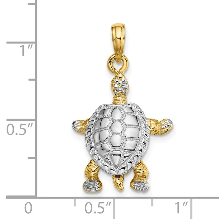 Qgold Charm Necklaces 14k Yellow Rhodium 18 mm 3D Land Turtle W Moveable Head Charm 234 grams Qgold Charm Necklaces 14k Yellow Rhodium 18 mm 3D Land Turtle W Moveable Head Charm 234 grams