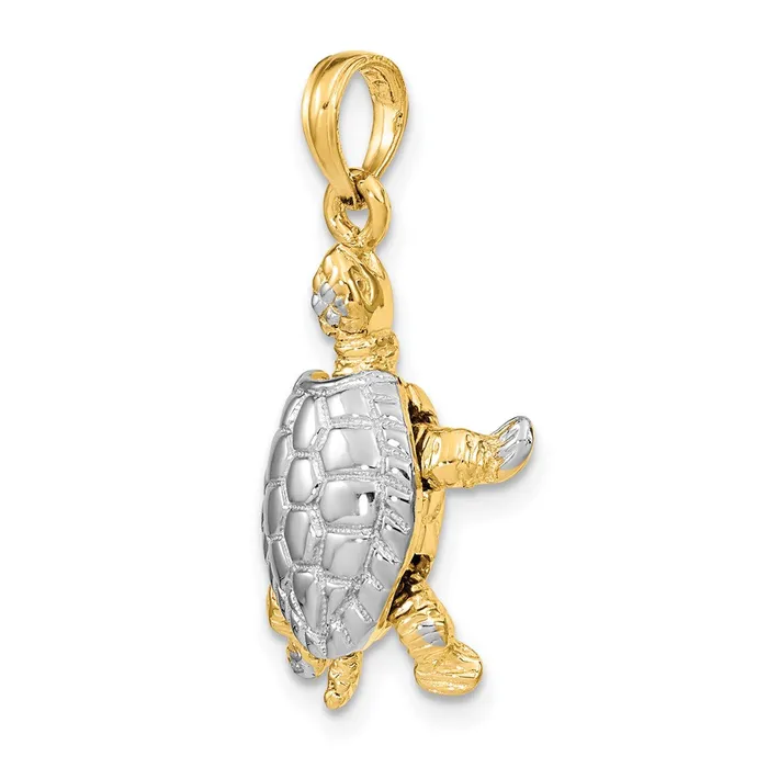 Qgold Charm Necklaces 14k Yellow Rhodium 18 mm 3D Land Turtle W Moveable Head Charm 234 grams Qgold Charm Necklaces 14k Yellow Rhodium 18 mm 3D Land Turtle W Moveable Head Charm 234 grams