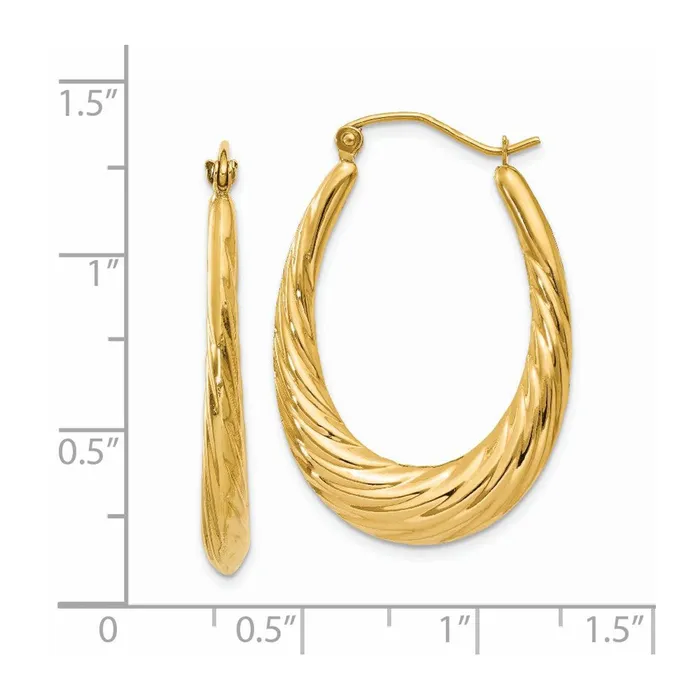 Qgold Earrings 14k Yellow Gold 22 mm Polished Twisted Oval Hollow Hoop Earrings 21 grams Qgold Earrings 14k Yellow Gold 22 mm Polished Twisted Oval Hollow Hoop Earrings 21 grams