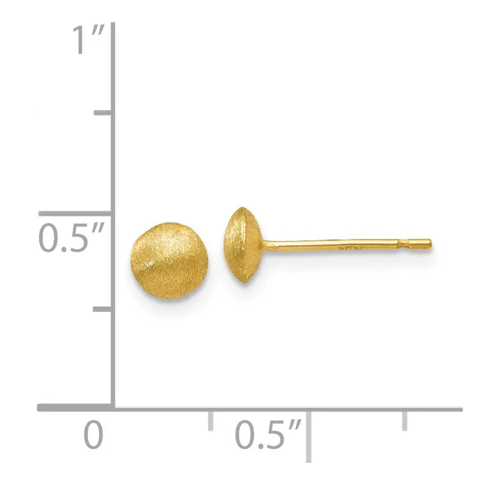 Qgold Earrings 14k Yellow Gold 5 mm Satin Puffed Button Post Earrings 062 grams