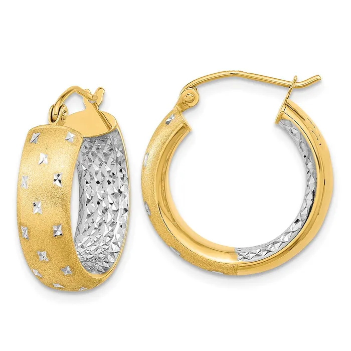 Qgold Earrings 14k Yellow Rhodium 194 mm Polished Satin Diamondcut InOut Hoop Earrings 239 grams
