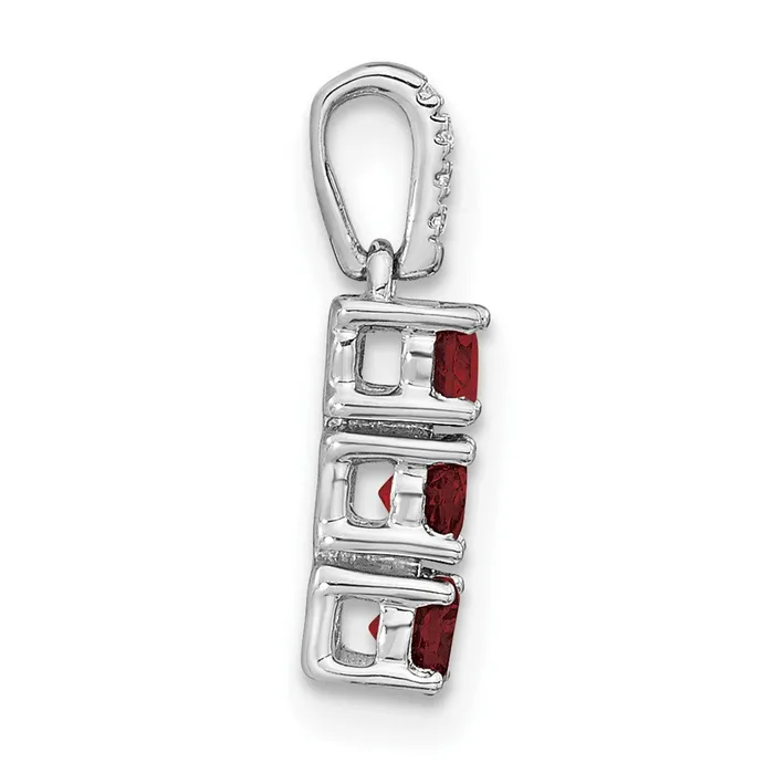 Qgold Necklaces 14k White Gold 3stone Garnet and Diamond Pendant 07 grams