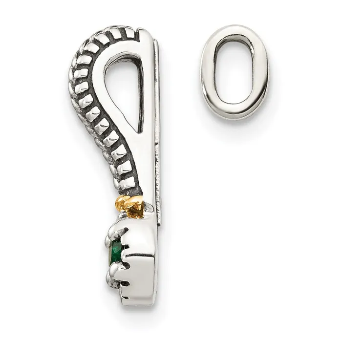 Qgold Necklaces Sterling Silver Antiqued w 14k Created Emerald Chain Slide Pendant 077 grams Qgold Necklaces Sterling Silver Antiqued w 14k Created Emerald Chain Slide Pendant 077 grams