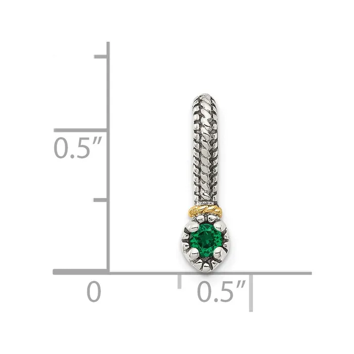 Qgold Necklaces Sterling Silver Antiqued w 14k Created Emerald Chain Slide Pendant 077 grams Qgold Necklaces Sterling Silver Antiqued w 14k Created Emerald Chain Slide Pendant 077 grams