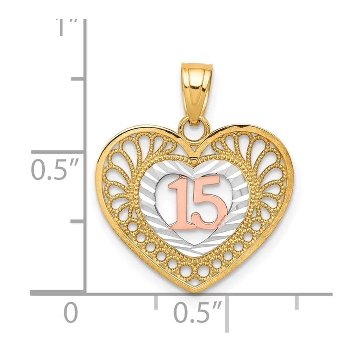Qgold Rings 10k Twotone 16 mm 15 Heart Pendant 113 grams Qgold Rings 10k Twotone 16 mm 15 Heart Pendant 113 grams