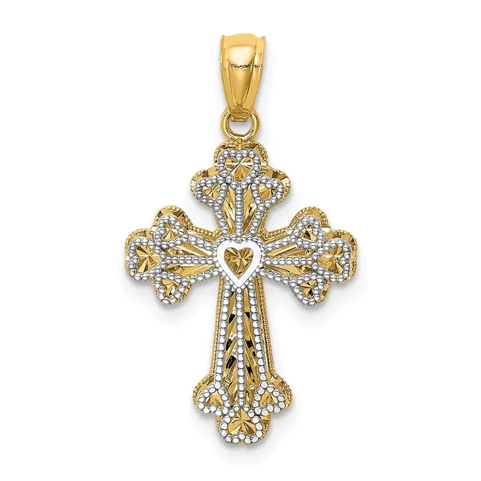 Qgold Rings 14k Twotone 15 mm Twotone Polished Filigree 2 Level Heart Cross Pendant 134 grams Qgold Rings 14k Twotone 15 mm Twotone Polished Filigree 2 Level Heart Cross Pendant 134 grams
