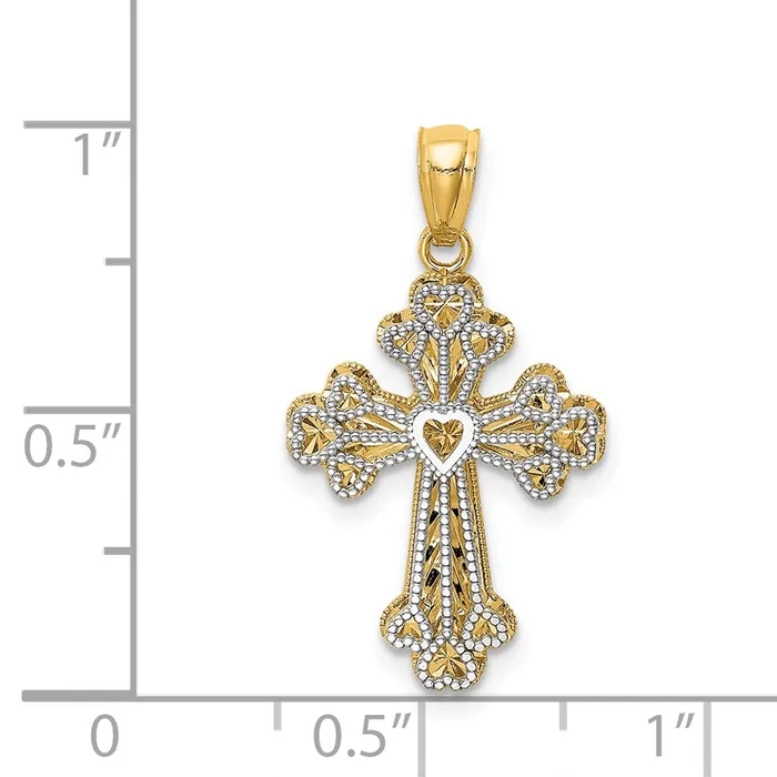 Qgold Rings 14k Twotone 15 mm Twotone Polished Filigree 2 Level Heart Cross Pendant 134 grams Qgold Rings 14k Twotone 15 mm Twotone Polished Filigree 2 Level Heart Cross Pendant 134 grams