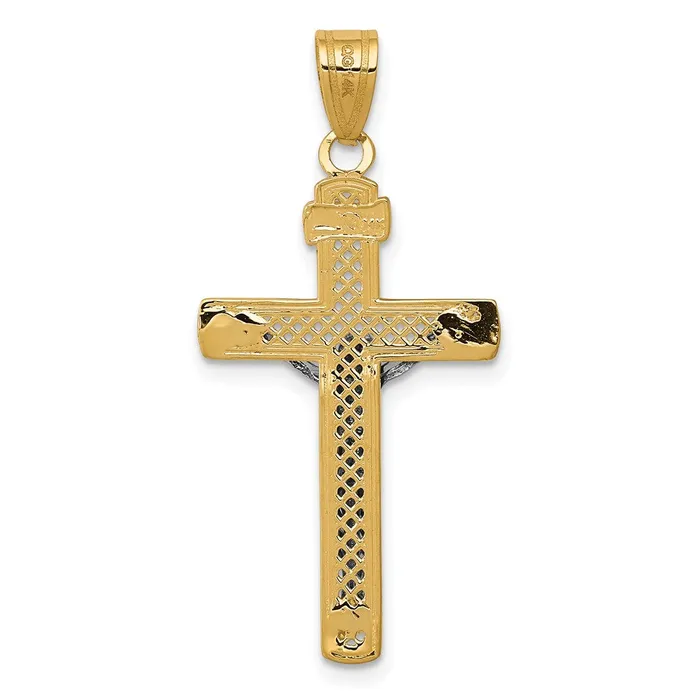Qgold Rings 14k Twotone 16 mm Twotone Diamondcut Lattice Cross wJesus Crucifix Pendant 122 grams Qgold Rings 14k Twotone 16 mm Twotone Diamondcut Lattice Cross wJesus Crucifix Pendant 122 grams