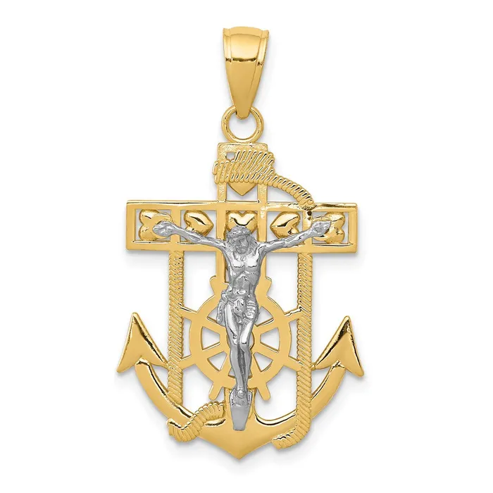 Qgold Rings 14k Twotone 19 mm Mariners Crucifix Pendant 225 grams