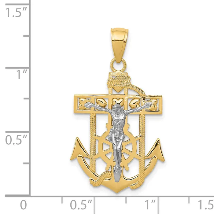 Qgold Rings 14k Twotone 19 mm Mariners Crucifix Pendant 225 grams Qgold Rings 14k Twotone 19 mm Mariners Crucifix Pendant 225 grams