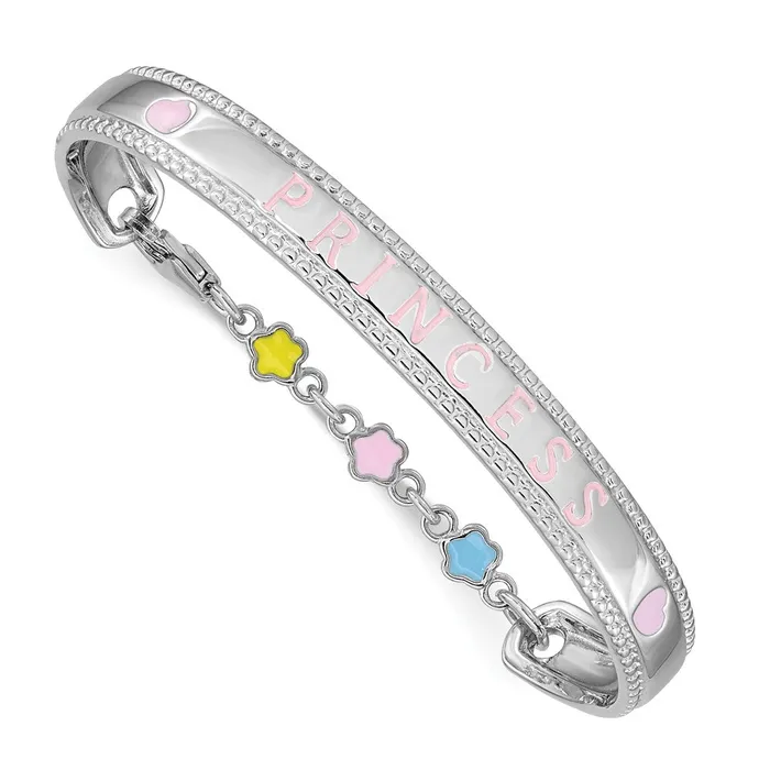 Qgold Rings Sterling Silver Rhodiumplated Enamel PRINCESS wChain Baby Bangle 637 grams Qgold Rings Sterling Silver Rhodiumplated Enamel PRINCESS wChain Baby Bangle 637 grams