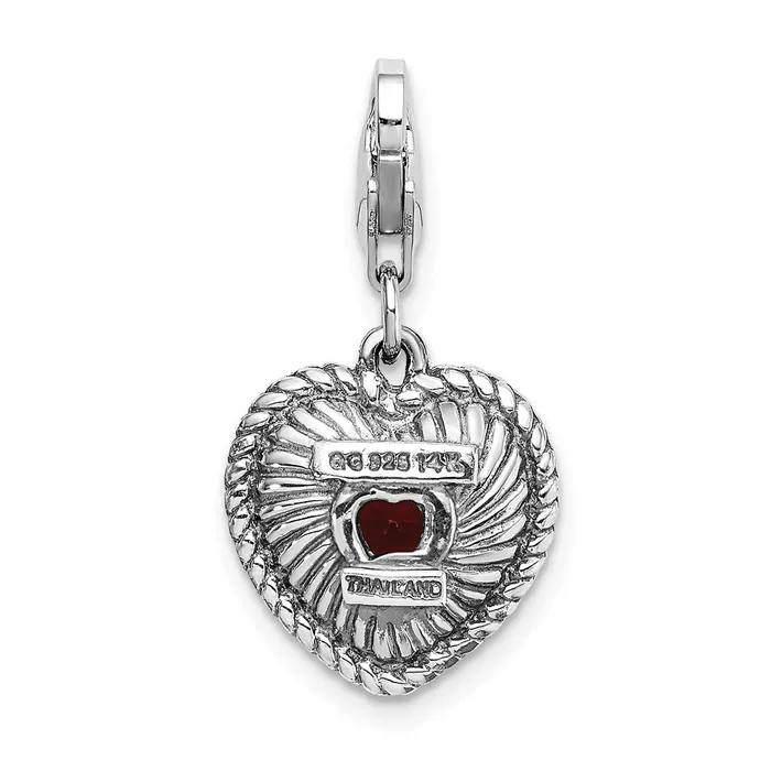 Qgold Rings Sterling Silver w14k Garnet Antiqued Charm 225 grams Qgold Rings Sterling Silver w14k Garnet Antiqued Charm 225 grams