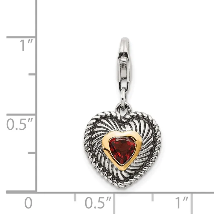 Qgold Rings Sterling Silver w14k Garnet Antiqued Charm 225 grams Qgold Rings Sterling Silver w14k Garnet Antiqued Charm 225 grams