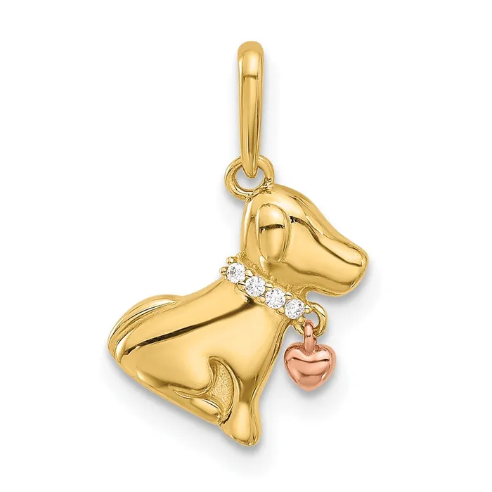 Rings 14k Twotone 9 mm Polished CZ Dog wHeart Dangle Pendant 082 grams Qgold Rings 14k Twotone 9 mm Polished CZ Dog wHeart Dangle Pendant 082 grams Qgold