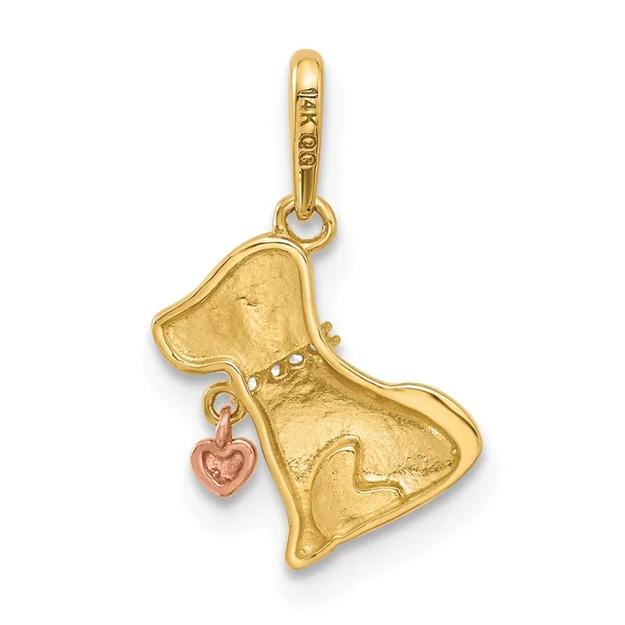Rings 14k Twotone 9 mm Polished CZ Dog wHeart Dangle Pendant 082 grams Qgold