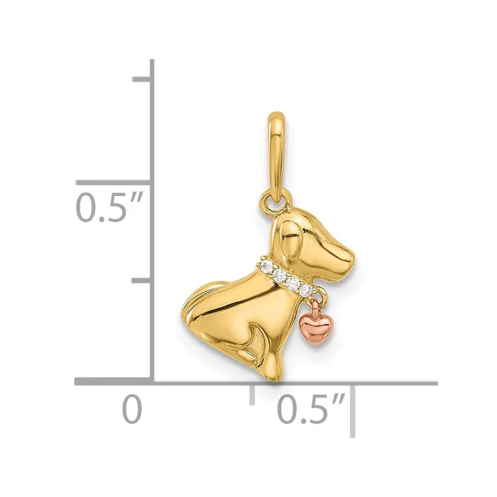 Rings 14k Twotone 9 mm Polished CZ Dog wHeart Dangle Pendant 082 grams Qgold