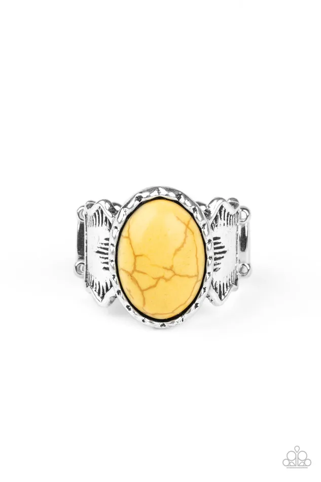 Rings Aint No Mesa High Enough Yellow Cracked Stone Silver Ring Paparazzi Paparazzi Accessories Rings Aint No Mesa High Enough Yellow Cracked Stone Silver Ring Paparazzi Paparazzi Accessories