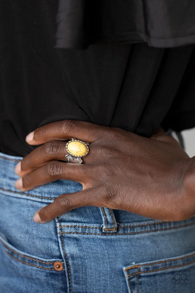 Rings Aint No Mesa High Enough Yellow Cracked Stone Silver Ring Paparazzi Paparazzi Accessories