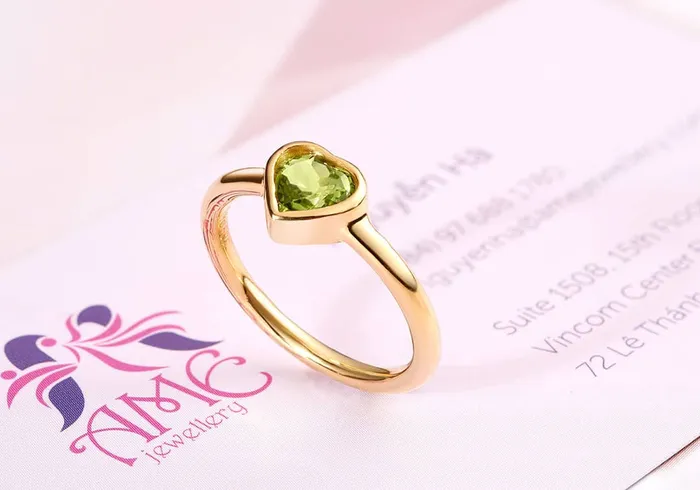 Rings AME Jewellery 6mm Peridot Heart Bezel Ring in 14K Yellow Gold