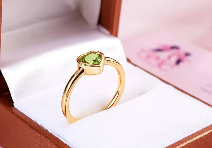 Rings AME Jewellery 6mm Peridot Heart Bezel Ring in 14K Yellow Gold