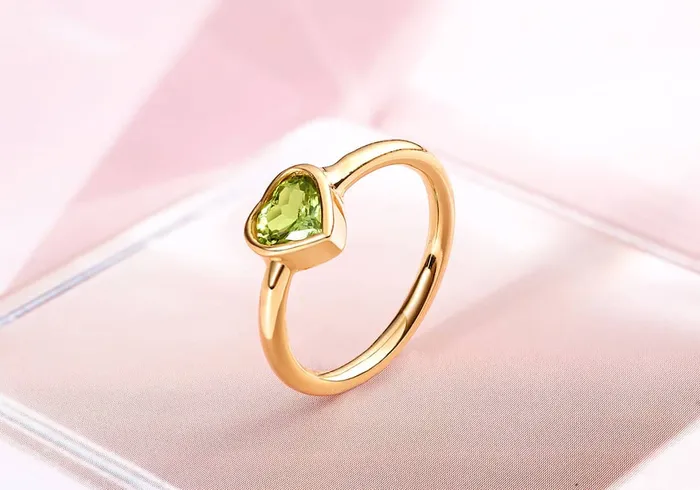 Rings AME Jewellery 6mm Peridot Heart Bezel Ring in 14K Yellow Gold