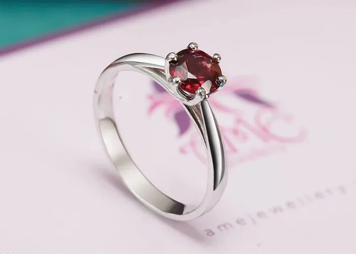 Rings AME Jewellery Natural Red Garnet 6prong Solitaire Ring in Sterling Silver