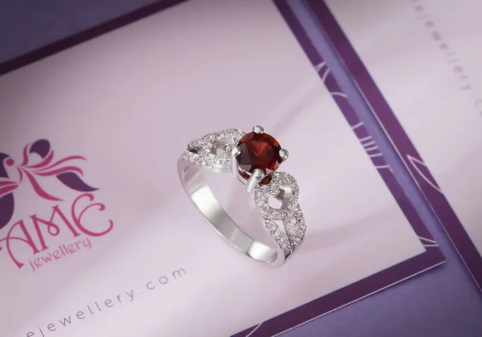 Rings AME Jewellery Natural Red Garnet Ring in Sterling Silver
