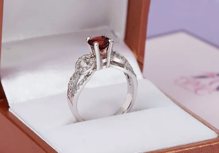 Rings AME Jewellery Natural Red Garnet Ring in Sterling Silver