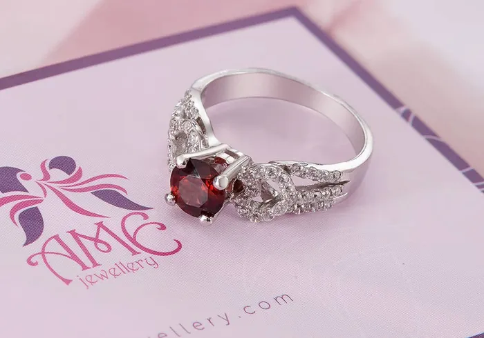 Rings AME Jewellery Natural Red Garnet Ring in Sterling Silver