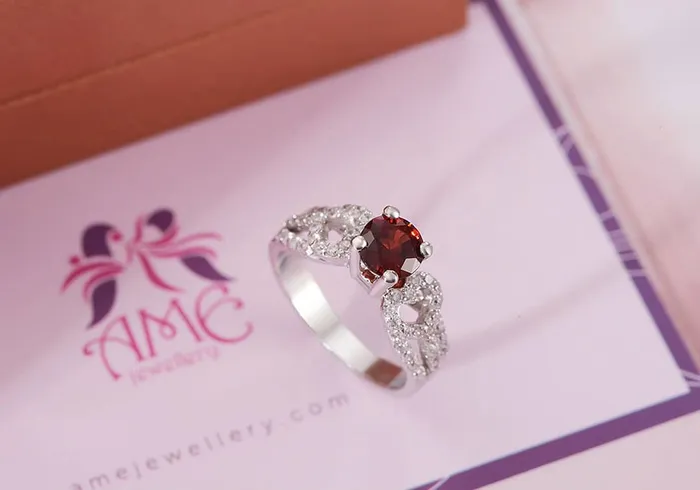Rings AME Jewellery Natural Red Garnet Ring in Sterling Silver