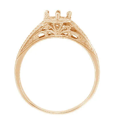 Rings Antique Jewelry Mall 14 Karat Rose Pink Gold Art Deco Carved Wheat and Filigree Scrolls Engagement Ring Setting for a 34 Carat Diamond Rings Antique Jewelry Mall 14 Karat Rose Pink Gold Art Deco Carved Wheat and Filigree Scrolls Engagement Ring Setting for a 34 Carat Diamond