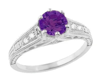 Rings Antique Jewelry Mall Amethyst and Diamond Filigree Engagement Ring in Platinum Rings Antique Jewelry Mall Amethyst and Diamond Filigree Engagement Ring in Platinum