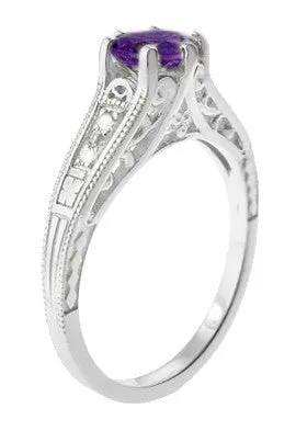 Rings Antique Jewelry Mall Amethyst and Diamond Filigree Engagement Ring in Platinum Rings Antique Jewelry Mall Amethyst and Diamond Filigree Engagement Ring in Platinum