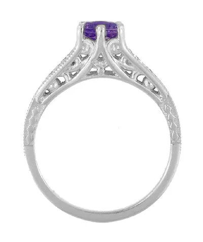 Rings Antique Jewelry Mall Amethyst and Diamond Filigree Engagement Ring in Platinum Rings Antique Jewelry Mall Amethyst and Diamond Filigree Engagement Ring in Platinum