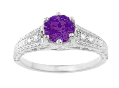 Rings Antique Jewelry Mall Amethyst and Diamond Filigree Engagement Ring in Platinum Rings Antique Jewelry Mall Amethyst and Diamond Filigree Engagement Ring in Platinum