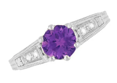 Rings Antique Jewelry Mall Amethyst and Diamond Filigree Engagement Ring in Platinum Rings Antique Jewelry Mall Amethyst and Diamond Filigree Engagement Ring in Platinum