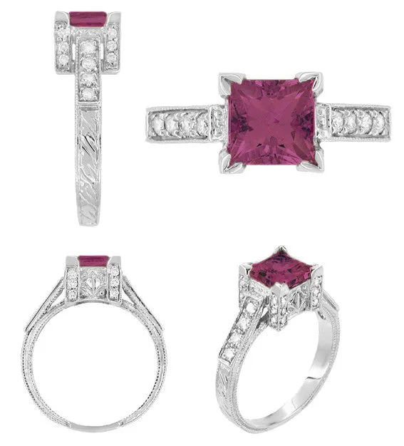 Rings Antique Jewelry Mall Art Deco 1 Carat Princess Cut Rhodolite Garnet and Diamond Engagement Ring in 18 Karat White Gold Rings Antique Jewelry Mall Art Deco 1 Carat Princess Cut Rhodolite Garnet and Diamond Engagement Ring in 18 Karat White Gold