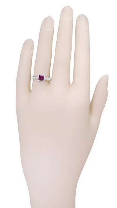 Rings Antique Jewelry Mall Art Deco 1 Carat Princess Cut Rhodolite Garnet and Diamond Engagement Ring in 18 Karat White Gold Rings Antique Jewelry Mall Art Deco 1 Carat Princess Cut Rhodolite Garnet and Diamond Engagement Ring in 18 Karat White Gold