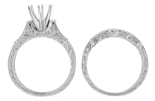 Rings Antique Jewelry Mall Art Deco Engraved Antique Scrolls 1 Carat Diamond Engagement Ring Setting and Wedding Ring in Platinum Rings Antique Jewelry Mall Art Deco Engraved Antique Scrolls 1 Carat Diamond Engagement Ring Setting and Wedding Ring in Platinum
