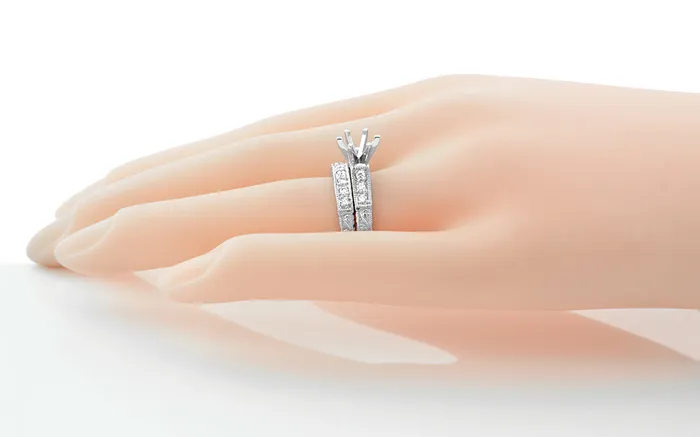Rings Antique Jewelry Mall Art Deco Engraved Antique Scrolls 1 Carat Diamond Engagement Ring Setting and Wedding Ring in Platinum Rings Antique Jewelry Mall Art Deco Engraved Antique Scrolls 1 Carat Diamond Engagement Ring Setting and Wedding Ring in Platinum