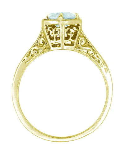 Rings Antique Jewelry Mall Art Deco Filigree Hexagonal 34 Carat Aquamarine Engagement Ring in 14K Yellow Gold Rings Antique Jewelry Mall Art Deco Filigree Hexagonal 34 Carat Aquamarine Engagement Ring in 14K Yellow Gold