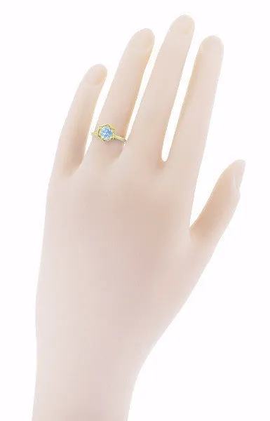 Rings Antique Jewelry Mall Art Deco Filigree Hexagonal 34 Carat Aquamarine Engagement Ring in 14K Yellow Gold Rings Antique Jewelry Mall Art Deco Filigree Hexagonal 34 Carat Aquamarine Engagement Ring in 14K Yellow Gold