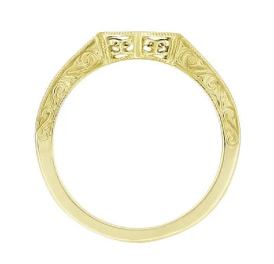 Rings Antique Jewelry Mall Art Deco Filigree Scrolls Engraved Contoured Wedding Band in 14 Karat Yellow Gold Rings Antique Jewelry Mall Art Deco Filigree Scrolls Engraved Contoured Wedding Band in 14 Karat Yellow Gold