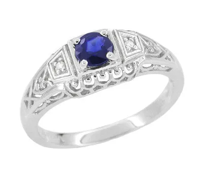Rings Antique Jewelry Mall Art Deco Sapphire Filigree Engagement Ring with Side Diamonds in 14 Karat White Gold Rings Antique Jewelry Mall Art Deco Sapphire Filigree Engagement Ring with Side Diamonds in 14 Karat White Gold