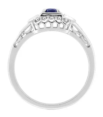 Rings Antique Jewelry Mall Art Deco Sapphire Filigree Engagement Ring with Side Diamonds in 14 Karat White Gold Rings Antique Jewelry Mall Art Deco Sapphire Filigree Engagement Ring with Side Diamonds in 14 Karat White Gold
