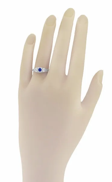 Rings Antique Jewelry Mall Art Deco Sapphire Filigree Engagement Ring with Side Diamonds in 14 Karat White Gold Rings Antique Jewelry Mall Art Deco Sapphire Filigree Engagement Ring with Side Diamonds in 14 Karat White Gold