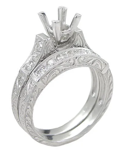 Rings Antique Jewelry Mall Art Deco Scrolls 1 Carat Princess Cut Diamond Engagement Ring Setting and Wedding Ring in Platinum Rings Antique Jewelry Mall Art Deco Scrolls 1 Carat Princess Cut Diamond Engagement Ring Setting and Wedding Ring in Platinum